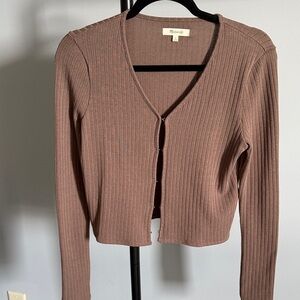 Madewell Cropped Ribbed Snap Cardigan - Brown